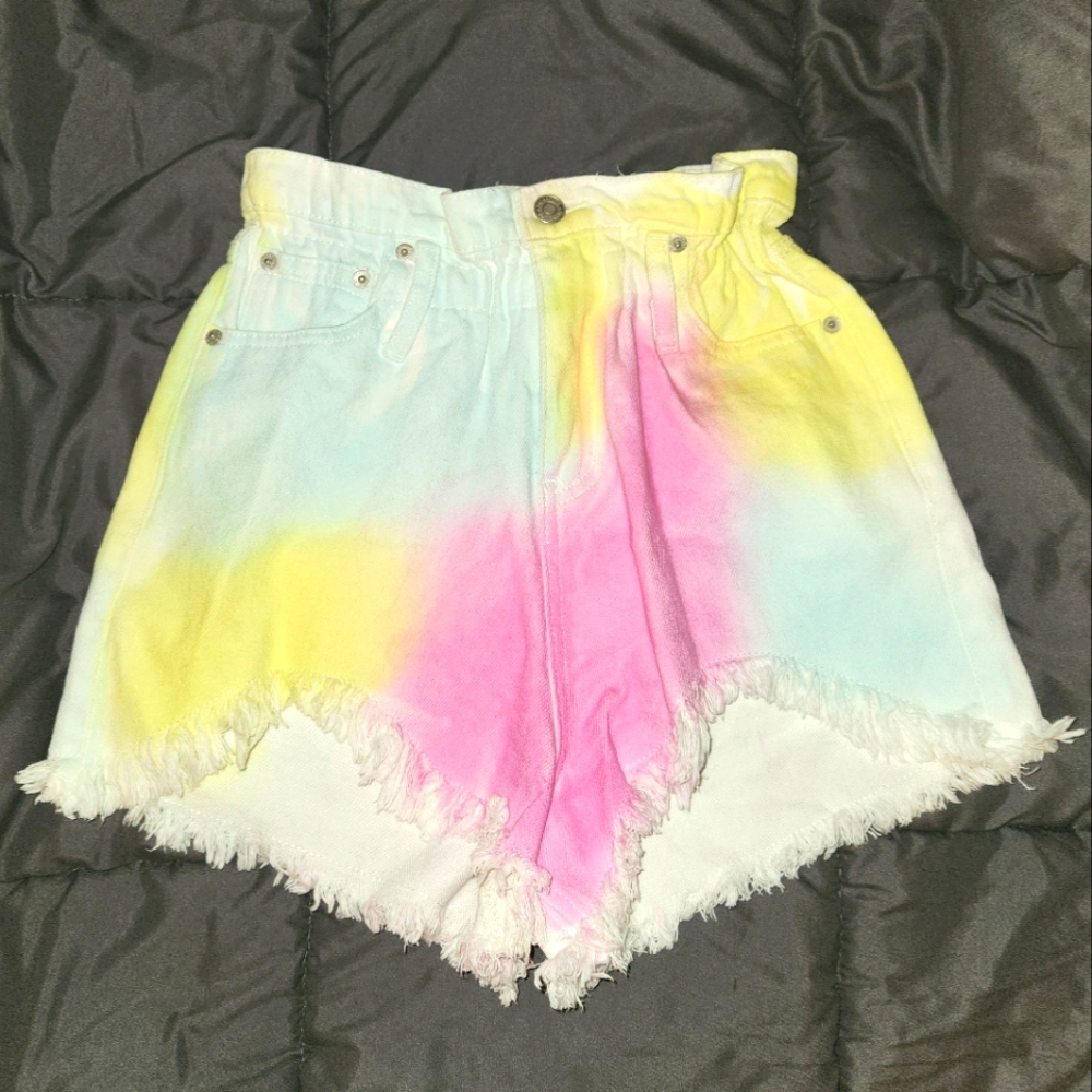 Signature 8 High Waist Denim Shorts 24 25 Small White Tie Dye Cut Offs Jean